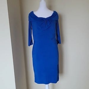 White House Black Market Drape Neck Dress with Flat Ruffles. Size 10.